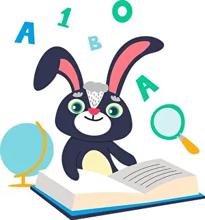 Childish Prints: Rabbit learning and reading book, personage vector
