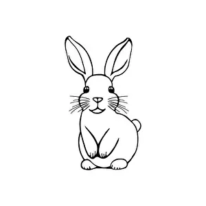 Happy Easter Prints: Rabbit outline sketch vector. Hand drawn bunny linear illustration
