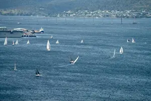 Wide Shot Prints: racing yachts on the river derwent in hobart tasmania