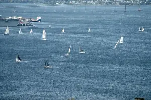 Wide Shot Prints: racing yachts on the river derwent in hobart tasmania
