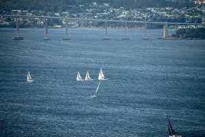 Wide Shot Prints: racing yachts on the river derwent in hobart tasmania