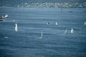 Wide Shot Prints: racing yachts on the river derwent in hobart tasmania