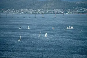 Wide Shot Prints: racing yachts on the river derwent in hobart tasmania