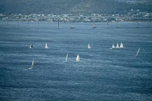 Wide Shot Prints: racing yachts on the river derwent in hobart tasmania