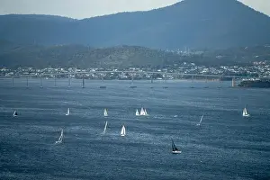 Wide Shot Prints: racing yachts on the river derwent in hobart tasmania