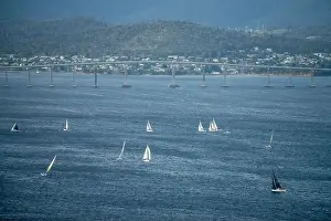 Wide Shot Prints: racing yachts on the river derwent in hobart tasmania