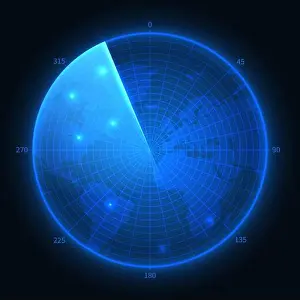 Radar screen. Military blue sonar