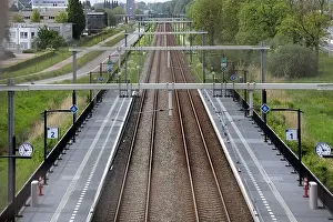 Intercity Prints: Railroad track and platforms of Lansingerland Zoetermeer Railway Station in the Netherlands