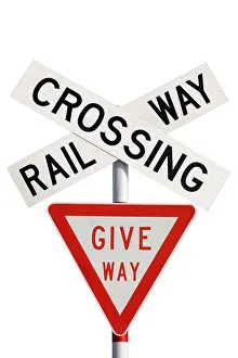 Railroads Prints: Railway Crossing sign, New Zealand
