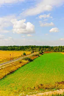 Valley View Prints: Railway road on the green field