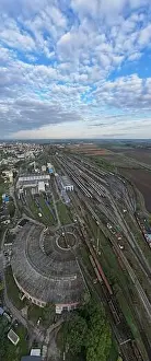 Turntable Prints: Railway turntable for locomotives aerial view train turntable
