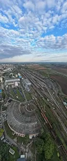 Turntable Prints: Railway turntable for locomotives aerial view train turntable