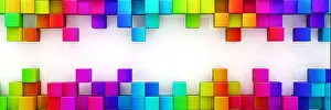 Blue Box Prints: Rainbow of colorful blocks abstract background - 3d render