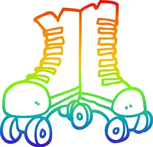 rainbow gradient line drawing of a cartoon roller boots