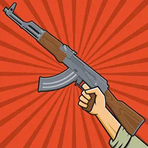 Radial Prints: Raised fist holding AK47 sub-machine gun