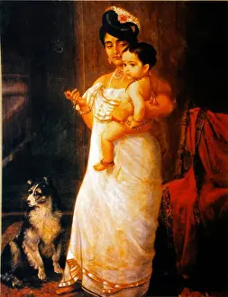Indian Art Prints: Raja Ravi Varma painting - There Comes Papa