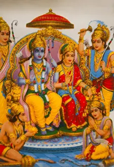 Mandir Prints: Ram, Sita with Lakshman to Ram's right and Hanuman kneeling