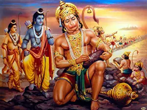 Hindu Religion Prints: Rama Sita and Hanuman