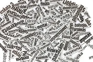 Latvia Prints: Random latvian Newspaper headline clipping background