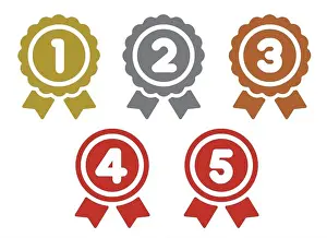Web Design Prints: ranking medal icon illustration set. from 1st place to 5th place (gold/silver/bronze etc.)
