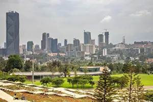 Central City Prints: Rapid development of central business district with modern skyscrapers of downtown of Addis Ababa