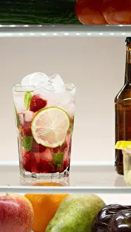 Thirst Prints: Raspberry mojito cocktail in a fridge. Cold, fresh, summer drink