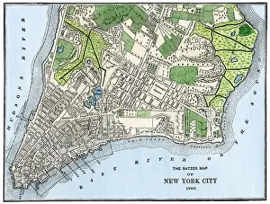 Ratzer map of New York City 1767. Hand-colored woodcut