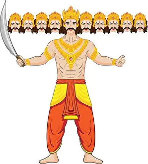 Lanka Prints: Ravan ten headed demon lord of Lanka from Ramayana isolated on transparent background for Dussehra festival decoration