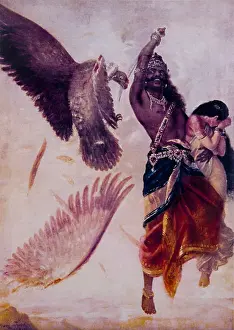 Ravana Prints: Ravana kidnapping Sita and killing Jatayu - Painting By Raja Ravi Varma