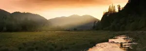 Berchtesgaden Prints: Rays of sunlight falling through mountains after sunset