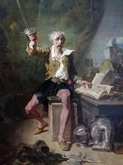 1850s Prints: Reading Don Quixote [La Lecture de Don Quichotte] by French artist Célestin Nanteuil (1813-1873)