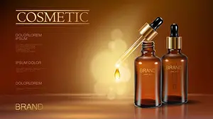 Collagen Prints: Realistic 3d essence bottle cosmetic ad