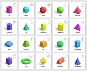 Hexagonal Prints: Realistic 3d geometric shapes. Basic geometry prism