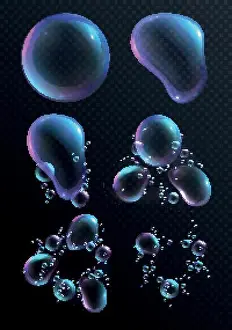 Transparency Prints: Realistic icons set with soap bubbles of different shape isolated vector illustration