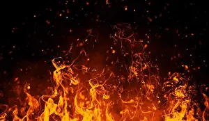 Fireplace Prints: Realistic isolated fire effect for decoration and covering on black background