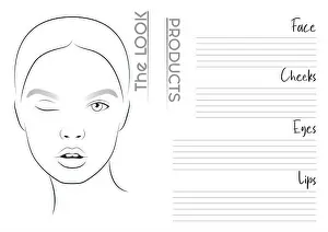 Lipstick Prints: Realistic Makeup Artist Face Chart Blank Template. Vector Illustration