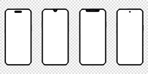 Transparency Prints: Realistic mobile phones mockup with blank screen isolated on transparent background