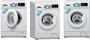 Loading Prints: Realistic set of three washing machines with open