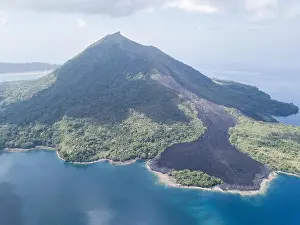 A recent lava flow is seen from a birds eye view on Banda Neira in the Banda Sea. This region is in the Coral Triangle and has high biodiversity