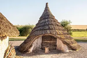 Wiltshire Prints: Recreated thacthed roof NEOLITHIC HOUSES like the people who built