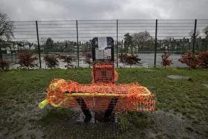 Outdoor Activities Prints: Recreational gym activity area cordoned off due to the coronavirus lockdown guidelines in Southwest London