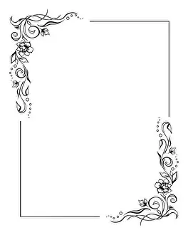 Filigree Prints: Rectangular floral frame, rose border template with flourishes in two corners