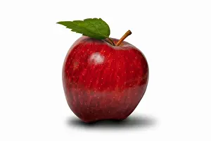 Red Red Prints: red apple with green leaf isolated on white with clipping Path
