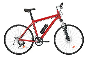 Cyclist Prints: Red Bicycle side view, 3D rendering isolated on white background