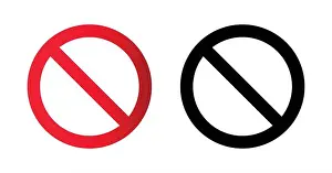 Forbidden Prints: Red and black ban icon set. Editable vectors stop prohibitions black and red icon