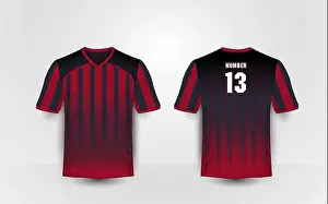 Premier Prints: Red and black stripe pattern sport football kits, jersey, t-shirt design template