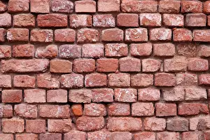 Brick Wall Prints: Red brick wall texture. Old facade of industrial building, vintage background