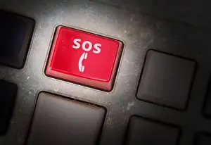 Informative Prints: Red button on a dirty old panel
