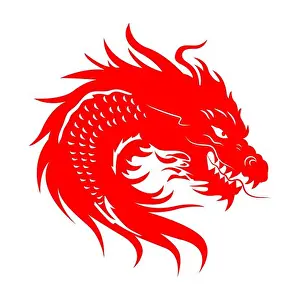 Lunar Prints: Red chinese dragon. Symbol of the 2024 year. Vector Illustration
