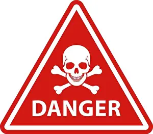 Denied Prints: Red danger road sign with skull and crossbones with white frame warning symbol vector illustration